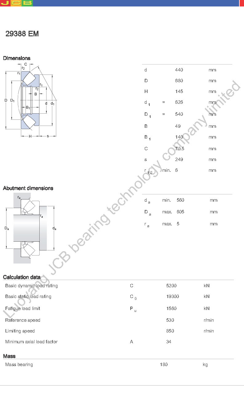 29388 EM spherical roller thrust bearing - spherical roller bearing